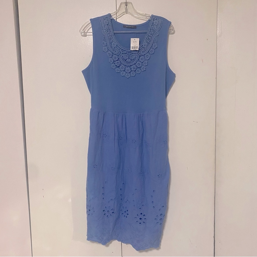 Elegant Cotton Blue Sleeveless Dress